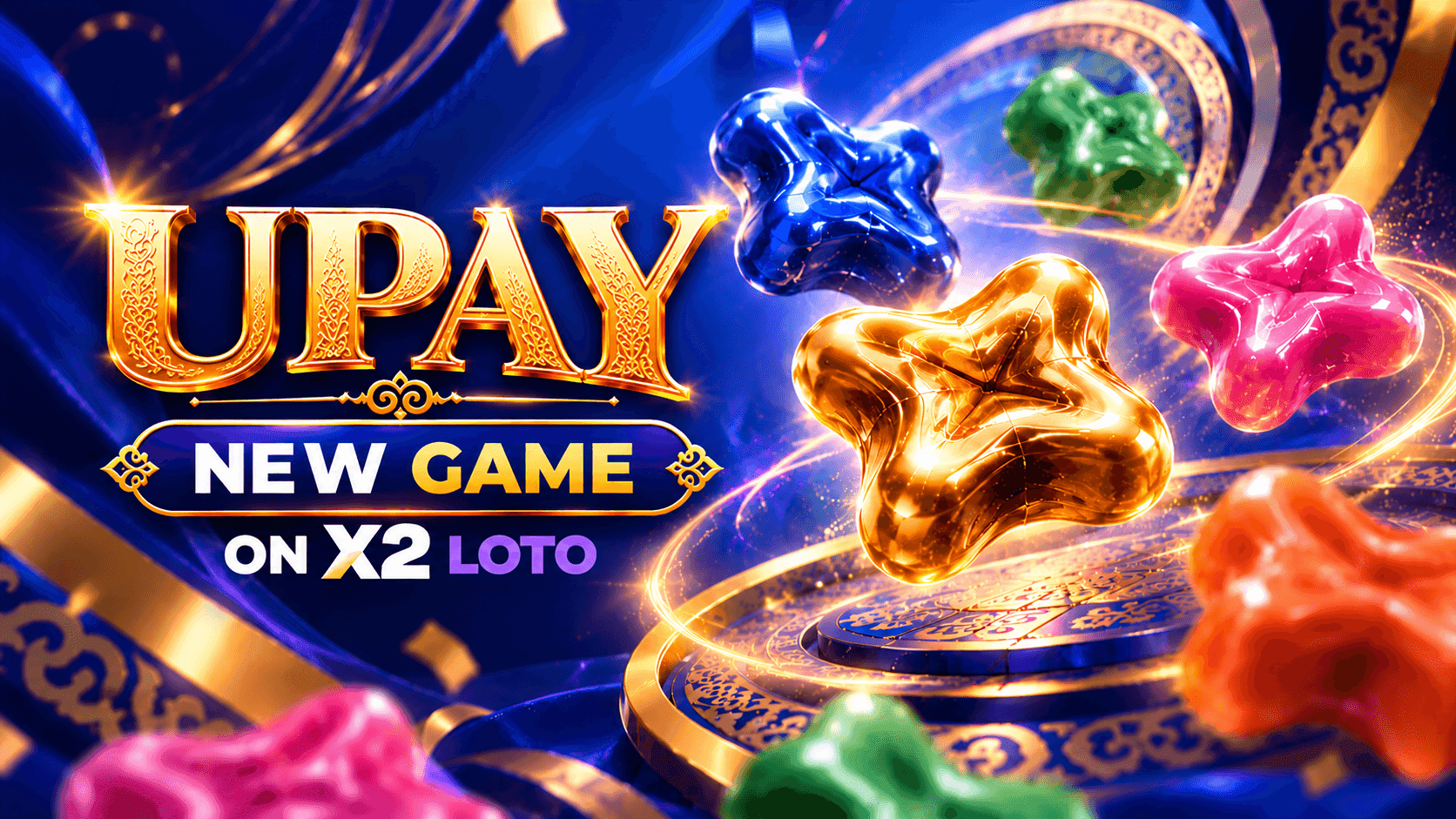 New Upay game at X2 LOTO featuring colorful knucklebones, traditional Kyrgyz motifs, and modern online game design.