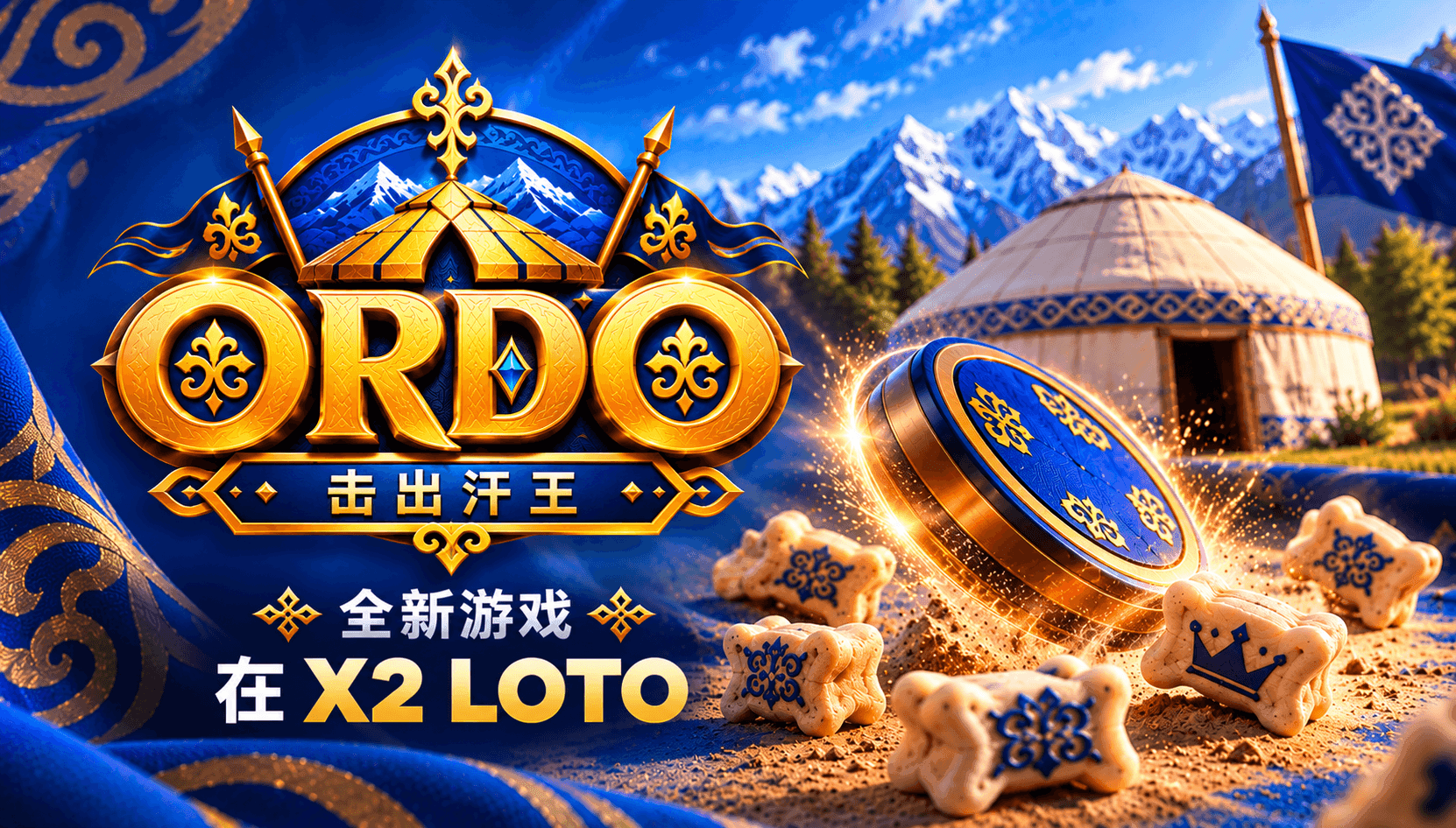 探索 X2 LOTO 全新在线游戏《ORDO — 击出汗王》，灵感源自吉尔吉斯传统游戏 Ordo。击出 Chükö 和 KHAN，最高可获得 ×250 倍中奖倍数。立即访问 x2.kg。